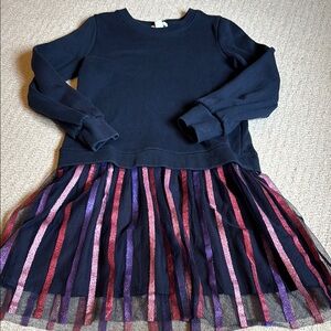 Crewcuts Girls Navy and Multicolor Striped sparkle Dress